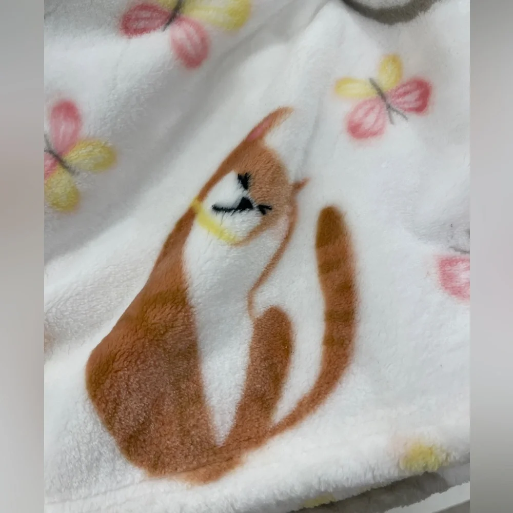 Spring Cats in Pink bows w/Butterflies Grey & Orange Cat Plush Throw blanket NWT